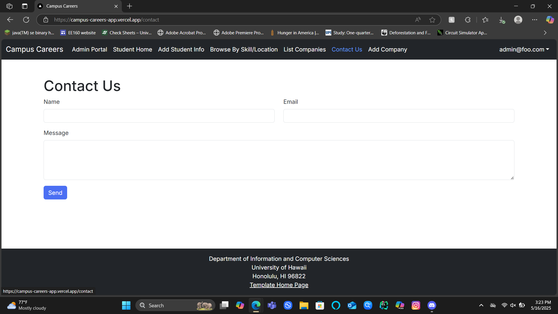 Campus Careers Contact Page